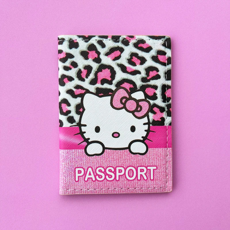 Cartoon HELLO KITTY Travel Passport Cover Wallet Unisex Business Multifunction Credit Card Purse Women's Organizer Passport Case