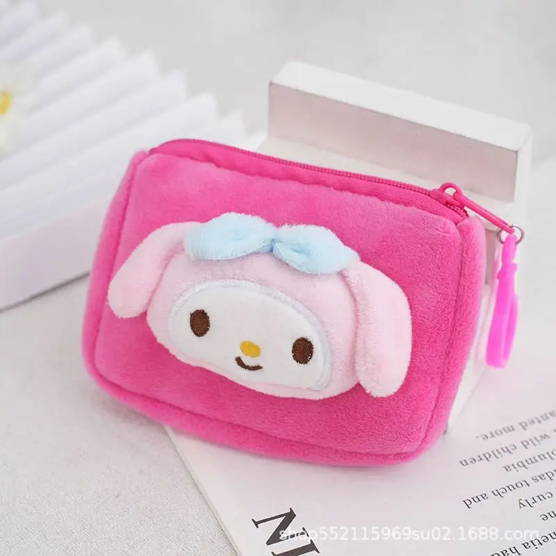 Hello Kitty Coin Purse Pink Plushs Doll Soft Wallet Cartoon Key Ring Bag Accessories Decoration Charm Bag Kids Portable Handbag