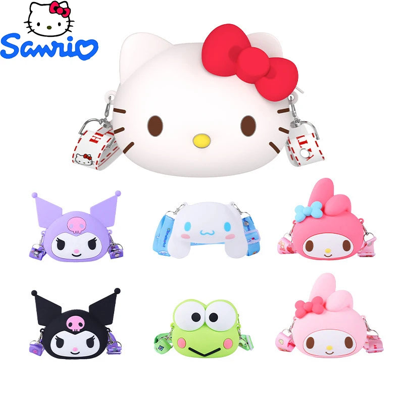 Kawaii Kuromi Silica Gel Bag Hello Kitty Messenger Bag My Melody Cinnamo roll Silicone Coin Purse Storage Gift