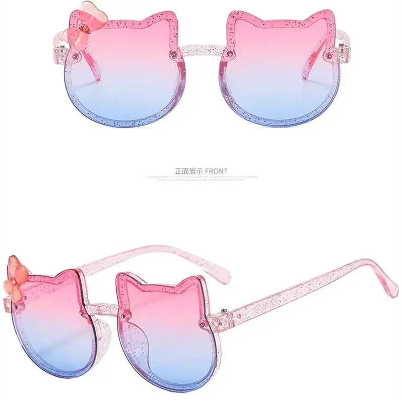 Hello Kitty Kids Sunglasses Girl Boy Shiny Bowknot Sun Glasses Lovely Children Eyewear Fashion Gradient Eyeglasses Gifts