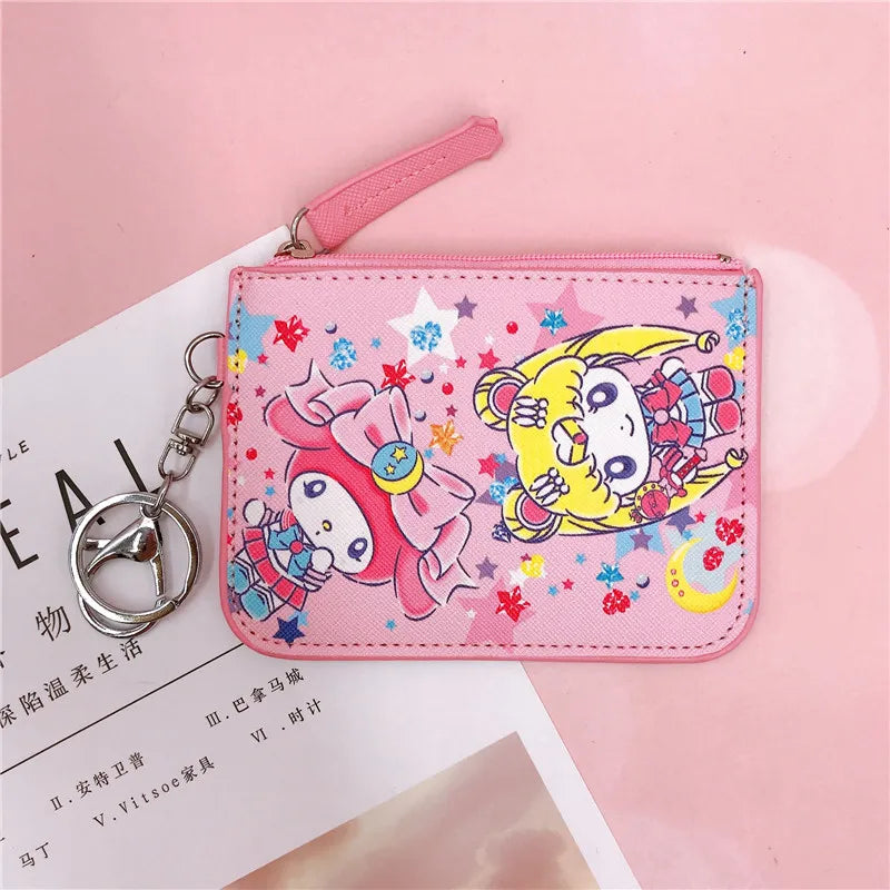 Hello Kitty Coin Purse My Melody Bag Kawaii Wallet Anime Pompom Purin Cinnamoroll Card Holder Children Pu Wallet Gifts