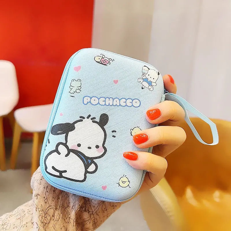 Cartoon Hello Kitty Data Cable Storage Bag Anime Kuromi Portable Charger Earphone Coin Sorting Case Organizer Carry Box