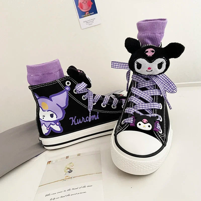 Original Kuromi High Top Canvas Shoes Rubber Non-slip Canvas Shoes Kawaii Student Japanese Girl Cute Cartoon Sneakers