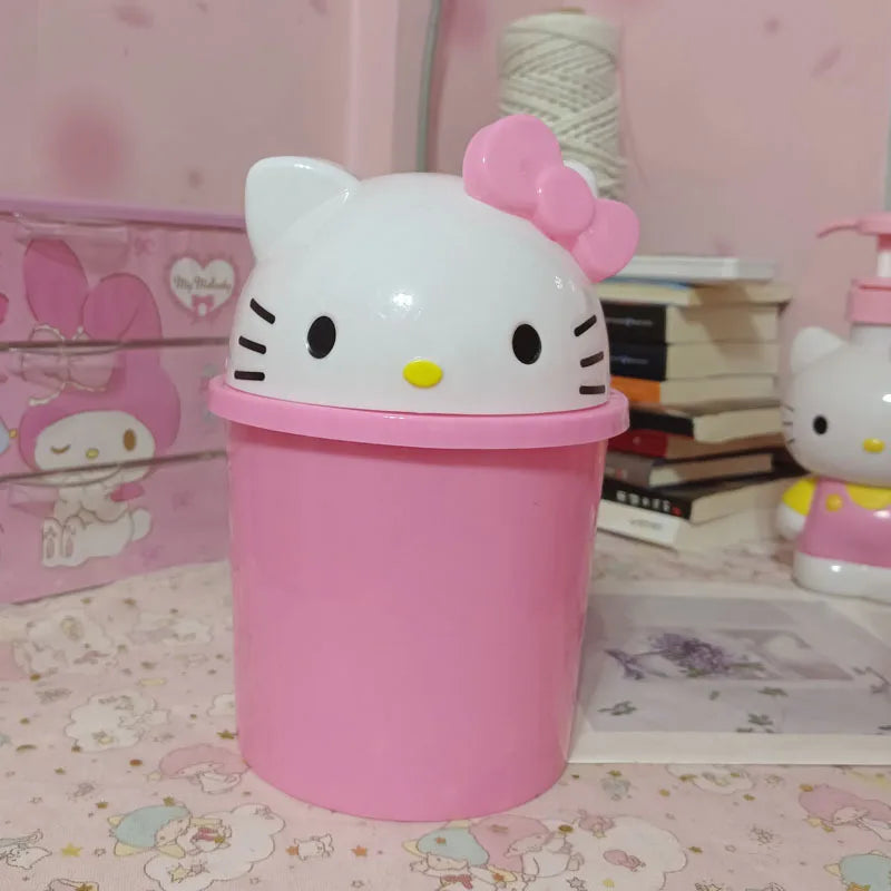 Cute Desktop Can Hello Kitty Trash Kawaii Cartoon Anime Office Living Room Desktop Small Size Trash Storage Toy Girl Gift